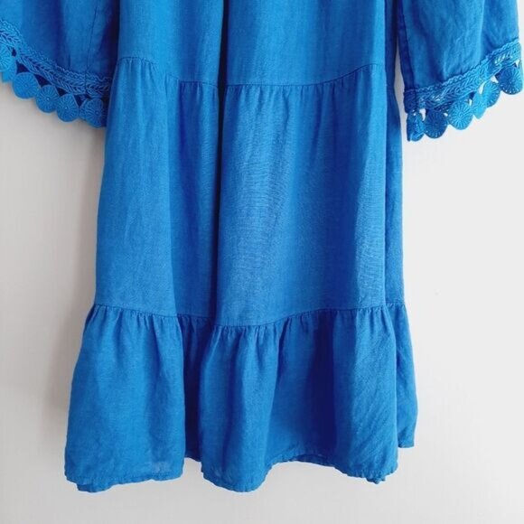 TERZO MILLENNIO | Italy 100% Linen Midi Knee Length Dress Relaxed Fit Blue Sz M - Picture 11 of 13